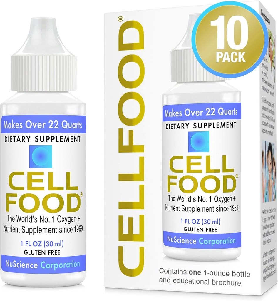 Cellfood Oxygen Boost - 1 fl oz, 10 Pack - Liquid Oxygen Supplement for Lymphatic Dreanage, Wysokość choroby, Jet Lag, Zmęczenie, Bóle głowy i energii - Gluten Free, Cert. Kosher