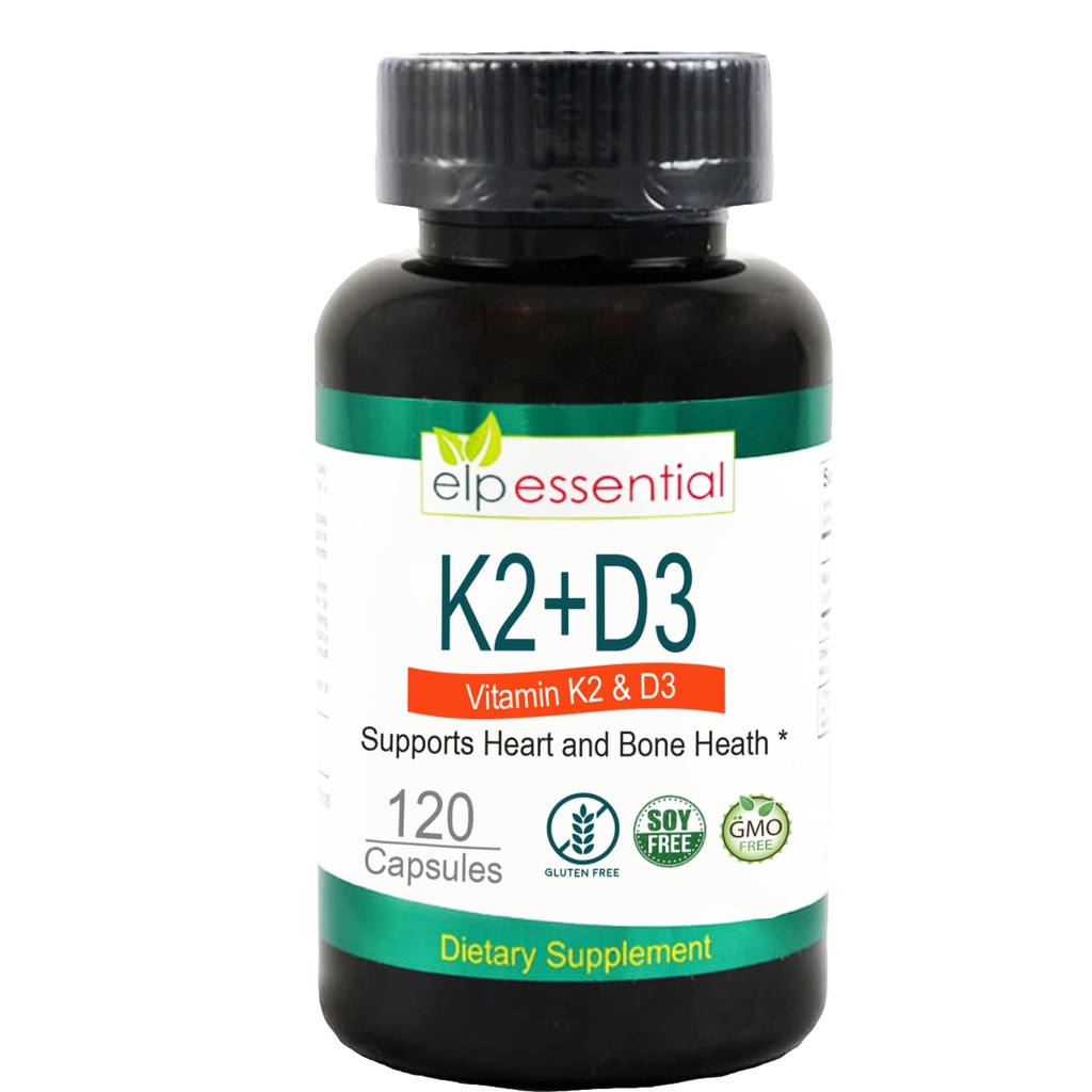 ELP ESSTENTIAL Witamina K2 z suplementem D3 Zdrowie kości i serca, Kapsułki K2 + D3 Witaminy 120 Kapsułki