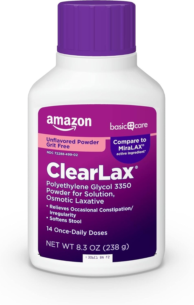 Basic Care ClearLax, polietylenoglikol 3350 Proszek do sporządzania roztworu, Laksynian osmotyczny, Unflavored, 8,3 uncji (Opakowanie po 1)