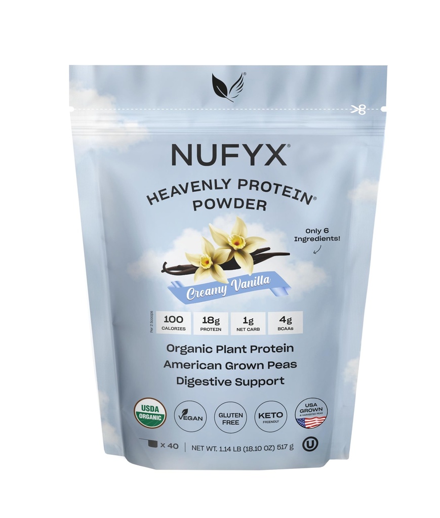 NUFYX ® • Niebieskie Białko ® Proszek • Najlepsza na świecie 100% Ekologiczna, amerykańska Groszek • Wegańska • Wolna od glutenu • Niskie węglowodory (Creamy Vanilla, 40 Scoops)
