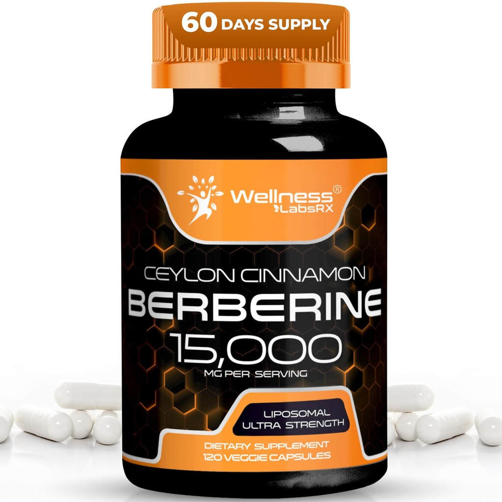 WELLNESS LABSRX Berberine Supplement 15,000mg - Berberine z Ceylon Cynamon, ogólne Wellness Wsparcie kapsułki - 120 Kapsułki (Opakowanie po 1)