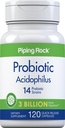 Piping Rock Probiotic Acidophilus Kapsułki dla kobiet i mężczyzn 124; 3 Miliard żywych kultur 124; 120 tabletek 124; 14 Suplement szczepów DEV124; Non- GMO, Gluten Free