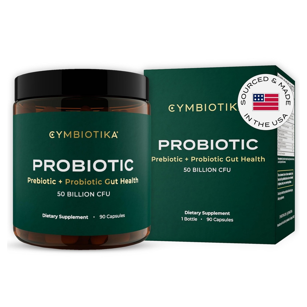 CYMBIOTIKA Probiotic + Prebiotyk, 60 Miliard CFU - 19 Szczepów, Gut Health Supplement for Women & Men, Immune Support, Digestive Health, & Gut Balance, 90 Kapsułki, 1 Miesiąc dostaw, Made in USA