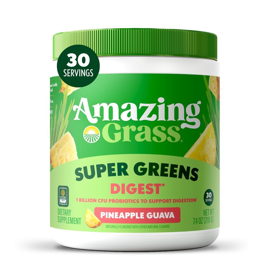 Amazing trawa zieleń mieszanka Digest: Super zieleń proszek Smoothie Mix dla wsparcia trawienia z Spirulina organiczna, Chlorella, Burak Root Powder, Enzymy i Probiotyki, 30 Służenia