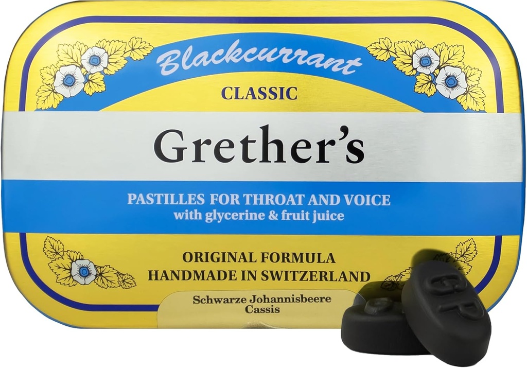 Pastylki GRETHER 's Classic Blackporant Natural Remedy Dry Mouth Relief - Kojące Gardło i zdrowy głos - długotrwały aromat, prezent dla piosenkarzy - 1 - Pack - 3.75 oz.