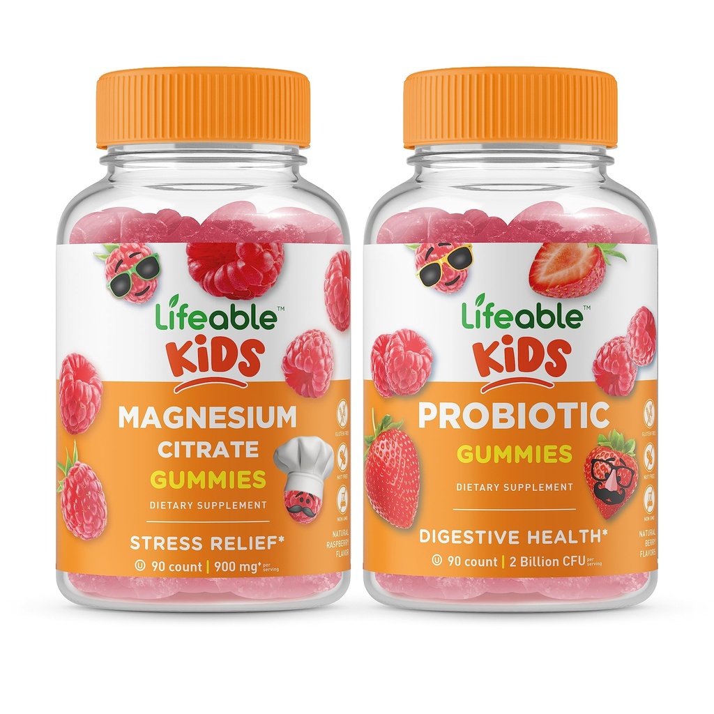 Żywy magnez Kids + Probiotyk 2 Miliard CFU Kids, Gummies Bundle - Great Desting, Suplement witaminy, Gluten Free, GMO Free, Gummy do żucia