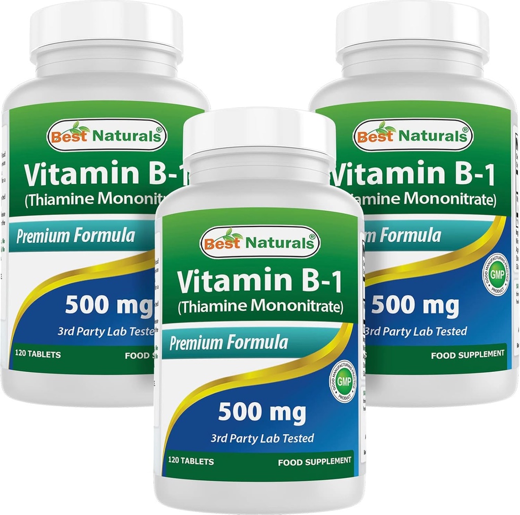 Najlepsi naturalni Witamina B1 jako Mononitrat tiaminy 500 mg 120 tabletek (120 liczenie (opakowanie po 3))