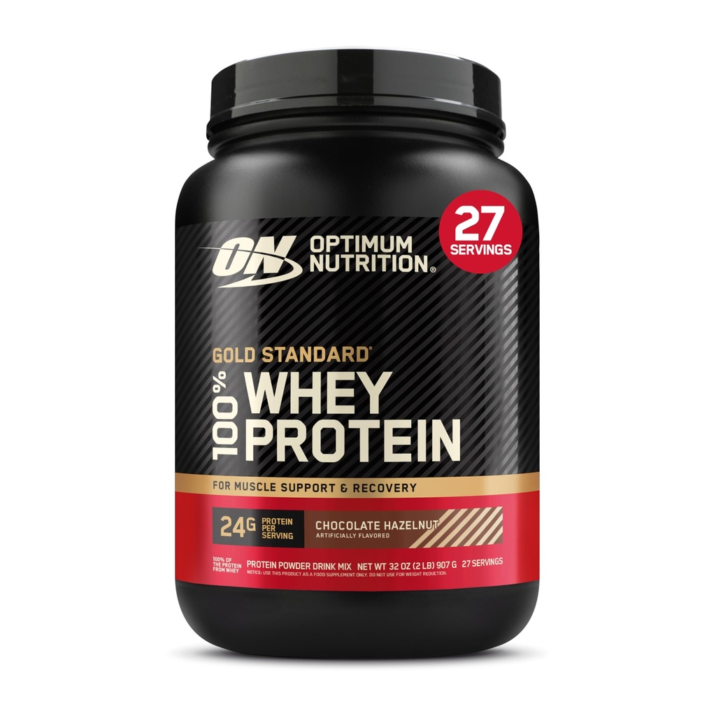 Optimum Nutrition Gold Standard 100% Proszek białkowy serwatki, Czekoladowy orzech laskowy, 2 funt (Opakowanie może Vary)