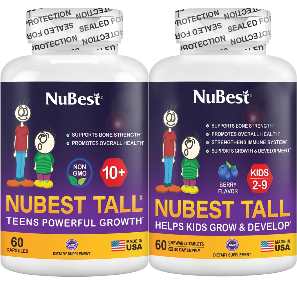 NuBest Bundle Tall 10 + 60 Kapsułki Wysokie Dzieci 60 Tabletki do żucia 124; Wsparcie wzrostu dla dzieci i młodzieży 124; Wapń, Witaminy D3 K2, Kolagen & Zioła