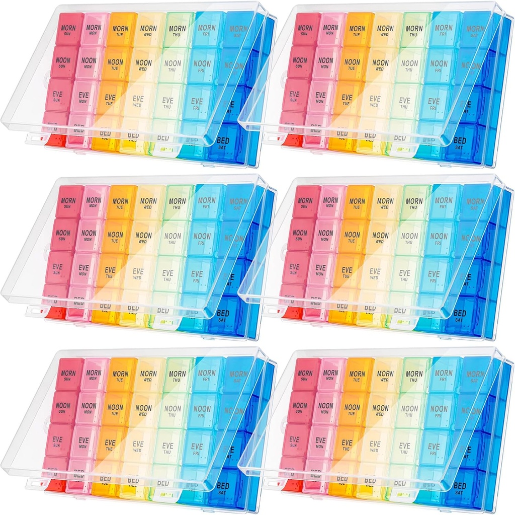 Hsei 6 Pack Weekly Pill Organizer Box 4 Times a Day 7 dzień Wodoodporny Pill Case Big Medication Box Travel Daily Container for Vitamin Fish Oil Supplements