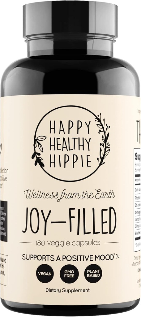 Joy- Filled Mood Supplement Supplement - 7 Herb Complex w / St. Johns Wort (180 Ct) Resort 124; Rhodiola Rosea, Eleuthero, Ashwagandha Relief 124; Stress Relief - Pomaga uspokoić umysł i ciało 124; 100% Plant- based Happy Pills