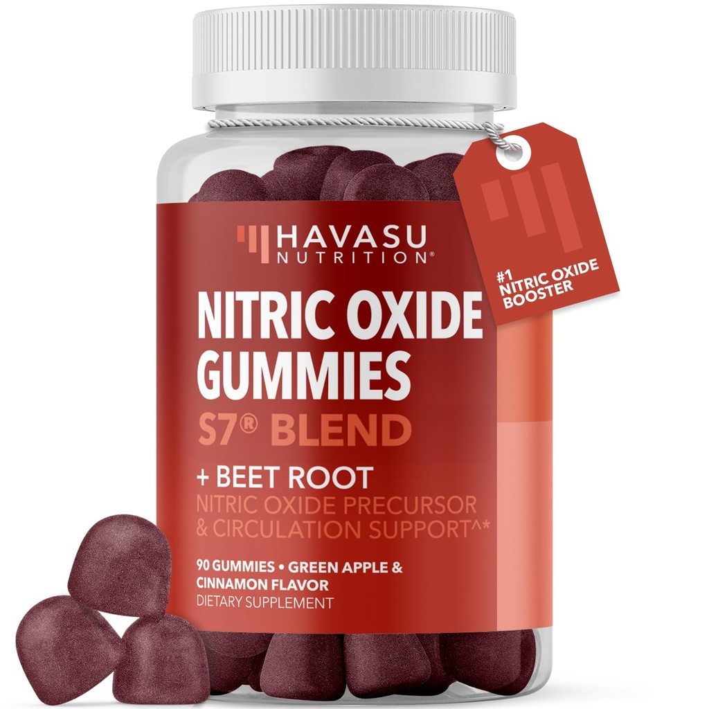 Gummy z tlenkiem azotu dla mężczyzn i kobiet z L- argininy i korzenia buraków - NO Gummies for Endurance and Recovery - 90 Count - Green Apple and Cinnamon Flavor - Wegan, Non-GMO, 1 Miesiąc dostaw