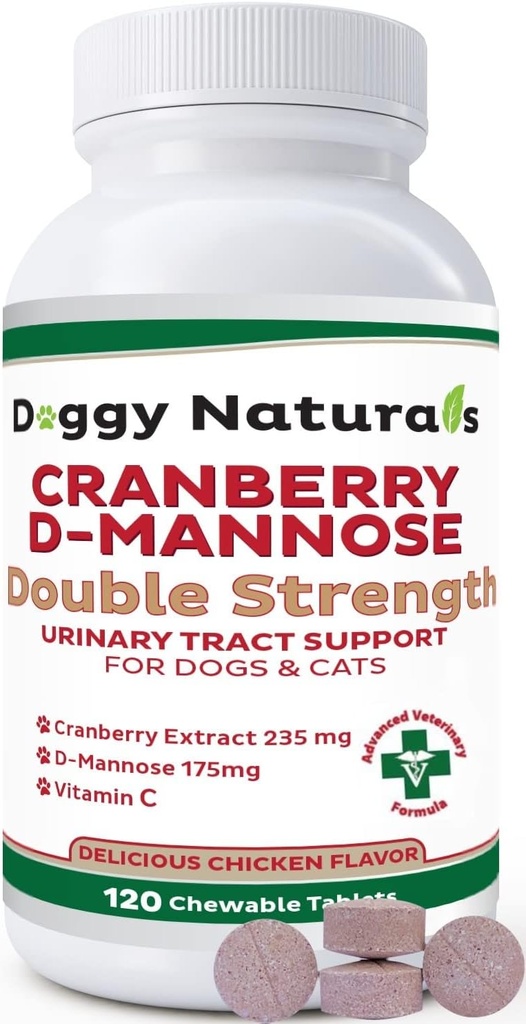 Żurawina D- Mannose dla psów i kotów Urynary Tract Infection Support Prevents and Eliminates UTI, Bledder Infection Nerka Support, Przeciwutleniacz (Podwójna moc tabletki, 120 Count)