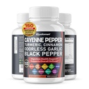 Cayenne Pepper Turmeric bezogonowy Czosnek Cynamon Fenugreek Citrus Bergamot Karczoch Blueberry Zielona herbata Pieprz czarny -150 Capsules - Made in USA