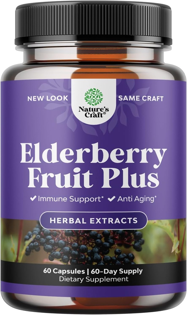 Black Elderberry Kapsułki Suplement przeciwutleniający - Elderberry Immune Support Supplement skóry z Witaminy skóry i ekstrakt Sambucus - Wsparcie systemu immunologicznego