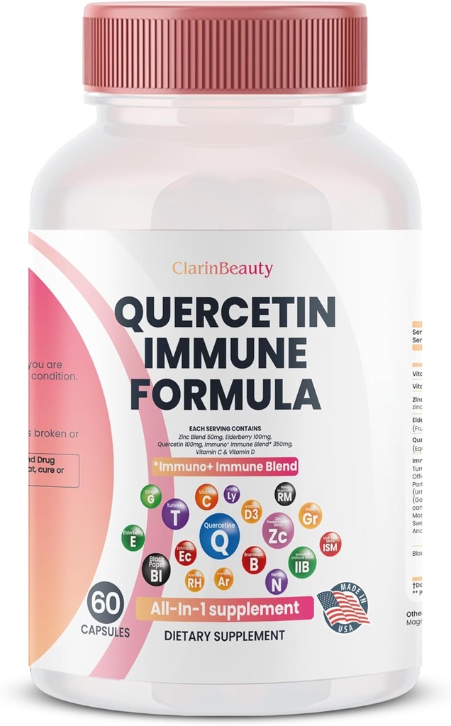 ClarinBeauty Quercetin 1000mg Zinc 50mg Vitamin C 1000mg Vitamin D 5000 IU Bromelain Elderberry & 350mg of Immune Defense Support Supplement Enriched with Artemisinin, Sea Moss, Garlic, Echinacea
