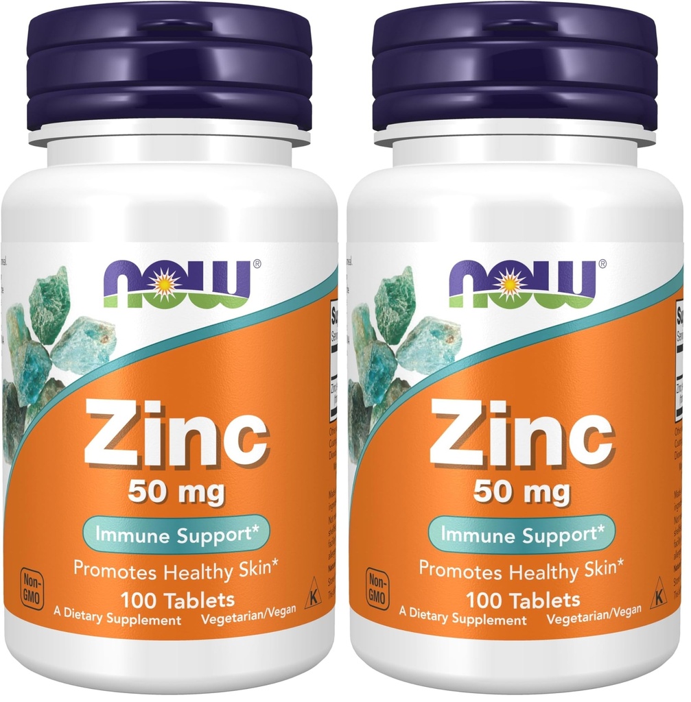 Teraz suplementy żywności, Cynk (Glukonian cynku) 50 mg, Wspomaga funkcje enzymatyczne *, Wsparcie immunologiczne *, 100 tabletek (Opakowanie 2)