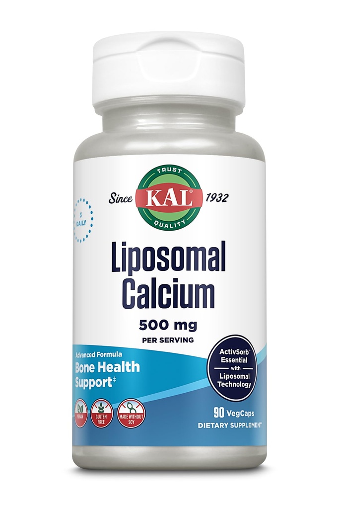 KAL Liposomal Wapń 500 mg, Wysoka Absorpcja Suplement wapnia, Podstawowe wsparcie wapniowe, Wegan, Gluten Free, No Soy, 30 Służenia, 90 VegCaps