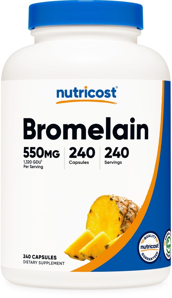 Kapsułki Nutricost Bromelain (240 kapsułek) - 550 MG Per Serving, Vegan, Non-GMO, GMP Compliant