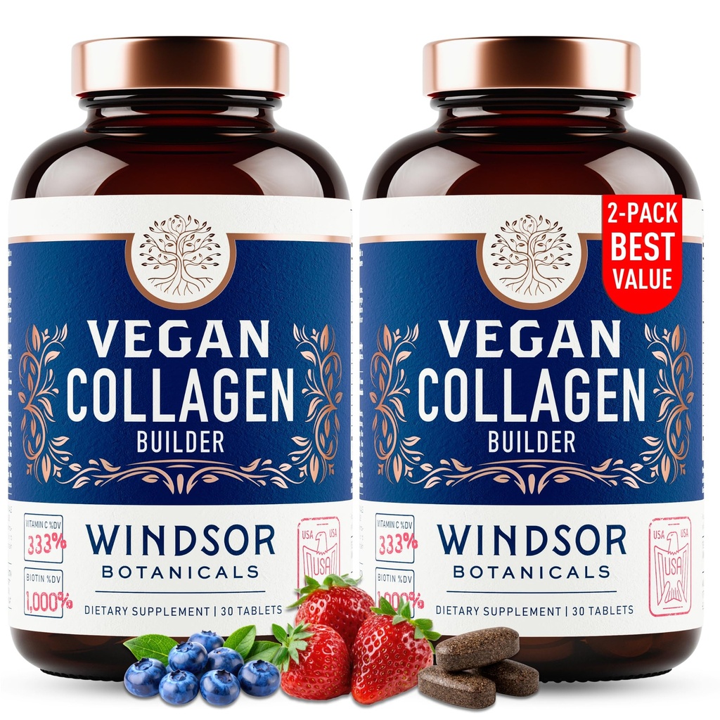 Wegański Kolagen dla Kobiet i Mężczyzn - Organiczne Superfood, Amino Acids Glicyna, Lyzyna, Proline dla zdrowej skóry, Włosy, Nails - Plant- oparte Kolagen Suplementy booster - 60 Gluten- Bezglutenowe tabletki wegetariańskie