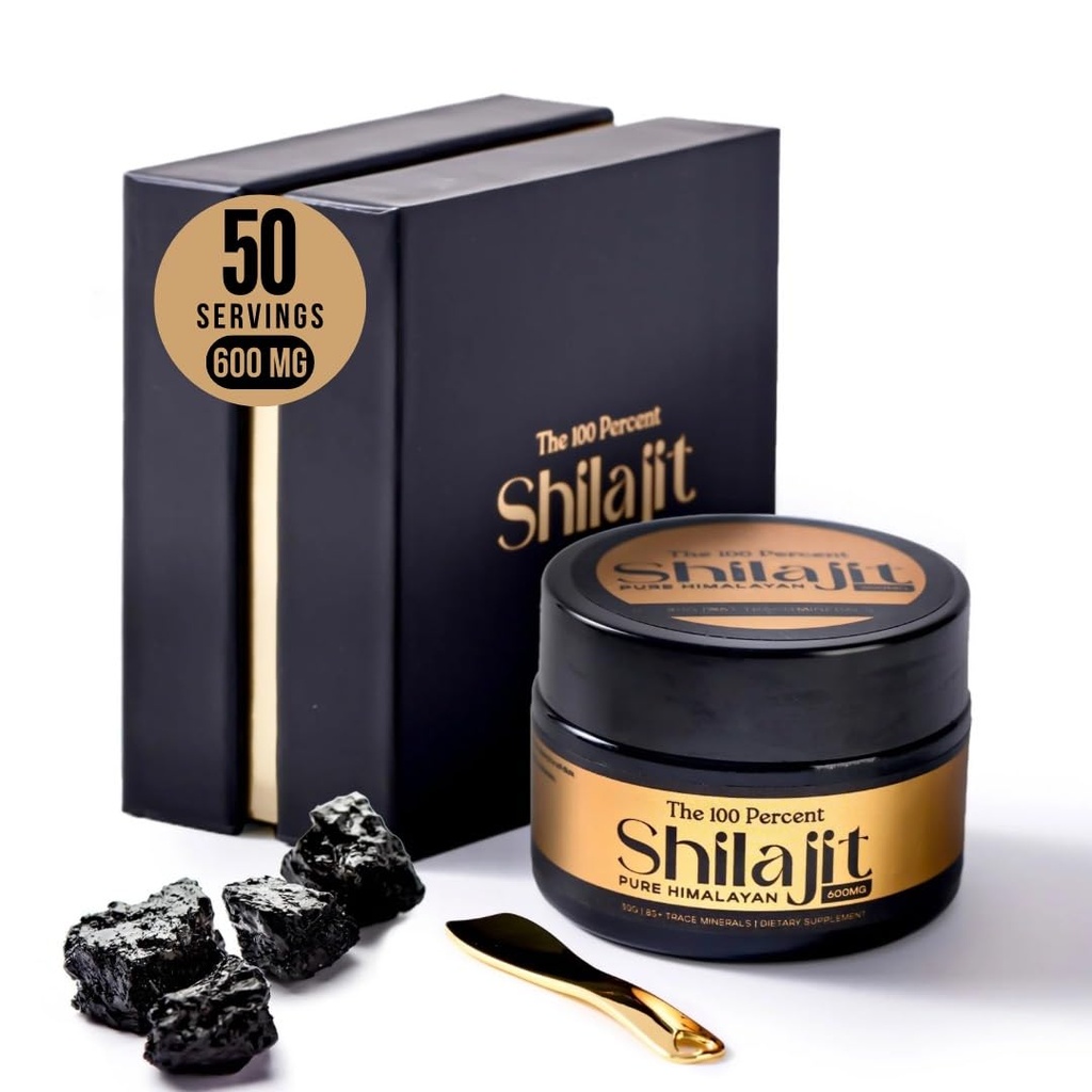 Czysty himalajski Shilajit dla mężczyzn i kobiet 600mg, 50 Sług - Złoty stopień, Test laboratoryjny w tym, Maksymalna moc kwasu Fulvic z 85 + Ślad Minerały Wyczerpane z najwyższej wysokości