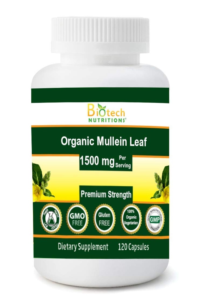 Organiczny Mullein Leaf 1500 mg Podawanie 120 Kapsułki roślinne Made in USA