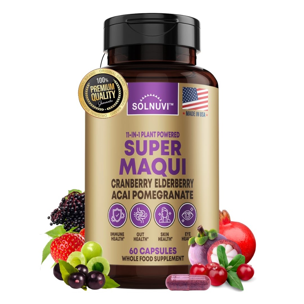 Kapsułki Organic Super Maqui Berry - Superfood w proszku - Ekstrakt Elderberry, Żurawina, Granat, Acai - Suche oko i Tear Support, Gut Health, Skóra - 60 Kapsułki wegańskie, Nie GMO, Gluten