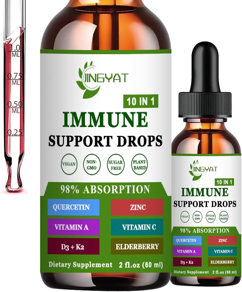 Cynk Quercetin z Bromelain Witamina C D3 Krople immunologiczne Wsparcie immunologiczne z Witaminą A K2 Echinacea Chlorophyll i Elderberry - 10 in1 Immune Defense Drops Complex for Immunity Health
