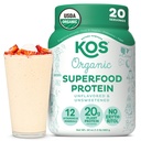 KOS Vegan Protein Powder, Unflavored & Unsweetened - Niskie mieszanka białka Pea Carb, Organic Superfood bogaty w witaminy i minerały - Keto, Soy, Dairy Free - Meal Replacement for Women & Men - 20 Służenie