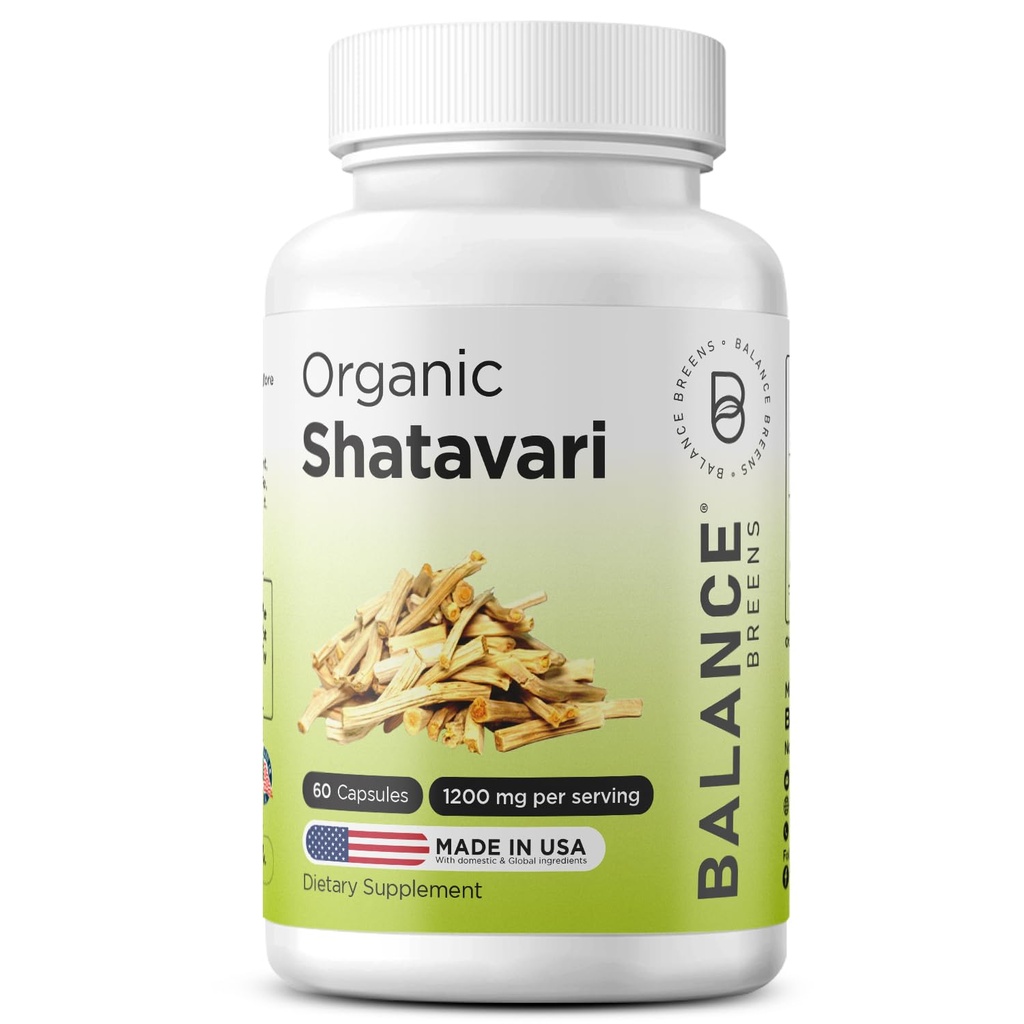 Organic Shatavari 1200mg, 60 Kapsułki - Lactation Support Vitamin, Hormonal Balance for Women, Asparagus Racemosus Root