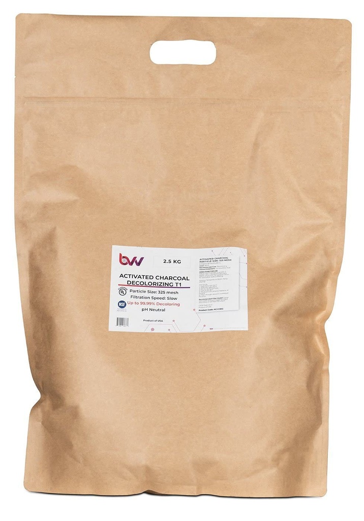 BVV Aktywowane drewno liściaste odbarwiające T1 (100% węgla drzewnego) -2,5Kg