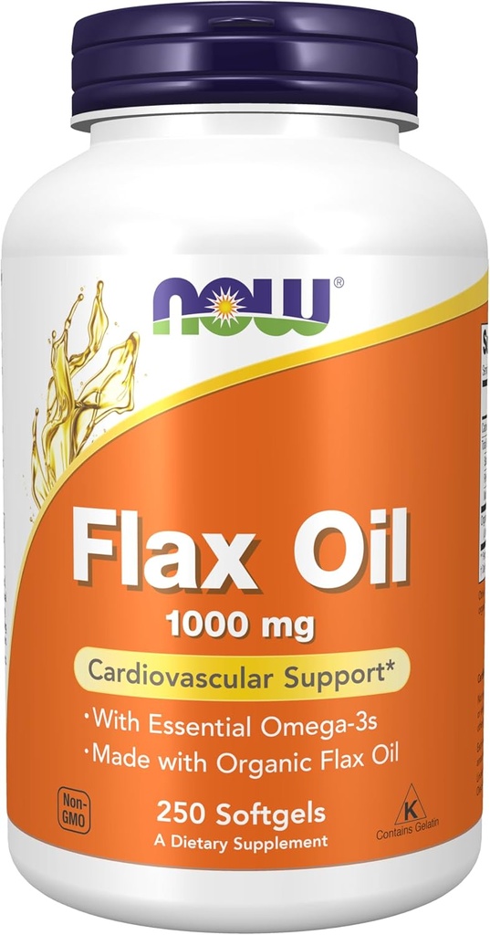 Teraz suplementy żywności, olej flax 1000 mg z organicznym olejem flax, wsparcie sercowo-naczyniowe *, 250 Softgels