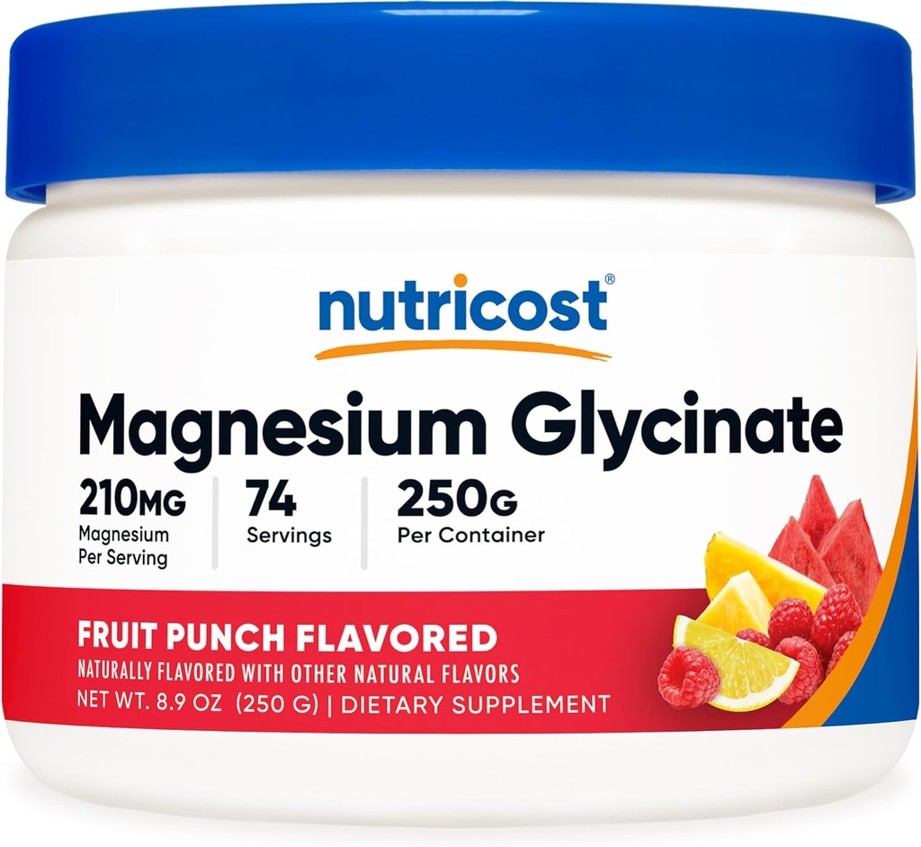 Nutricost Magnezu glicynian proszek (owocowy Punch, 250 gramów)