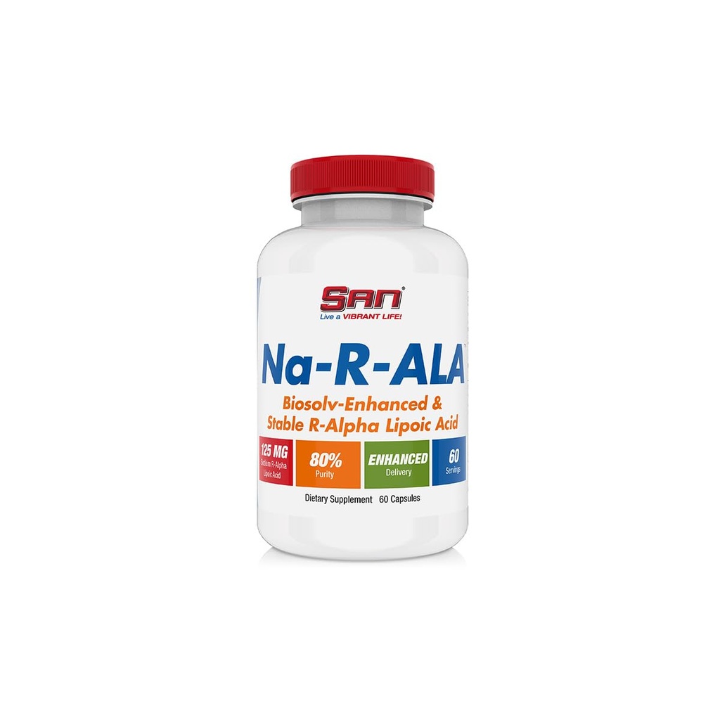 SAN 's Na- R- ALA - Stabilizowany R- Alpha Kwas lipowy 125mg na Podawanie [Wysoka Potliwość i Zwiększona Wchłanianie], 60 Kapsułki