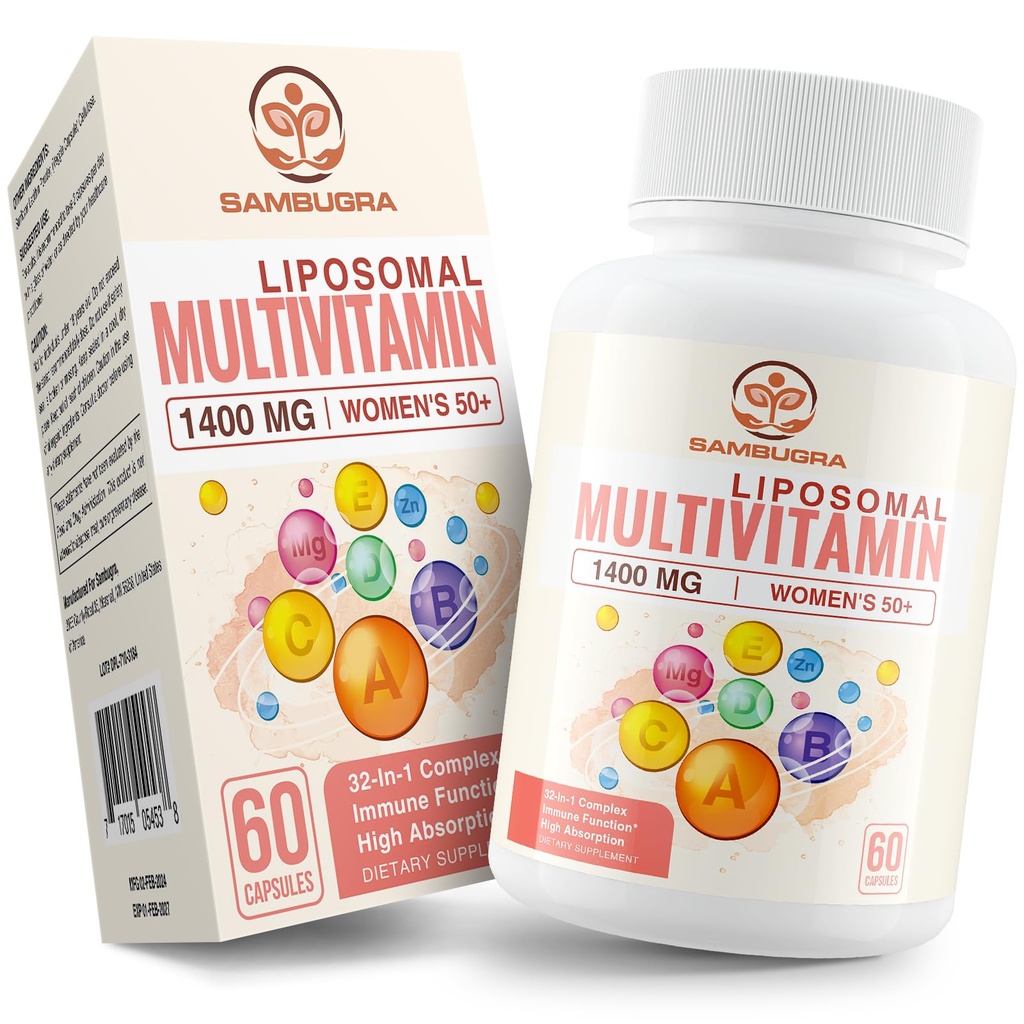 Liposomalna multiwitamina dla kobiet 50 + - Kobiety Daily Multivitamina z 32 Składnikami, CoQ10, Witaminy C, B, D, E dla układu sercowo-naczyniowego i wsparcia zdrowia kości - wolne od iron- (60 kapsułek)