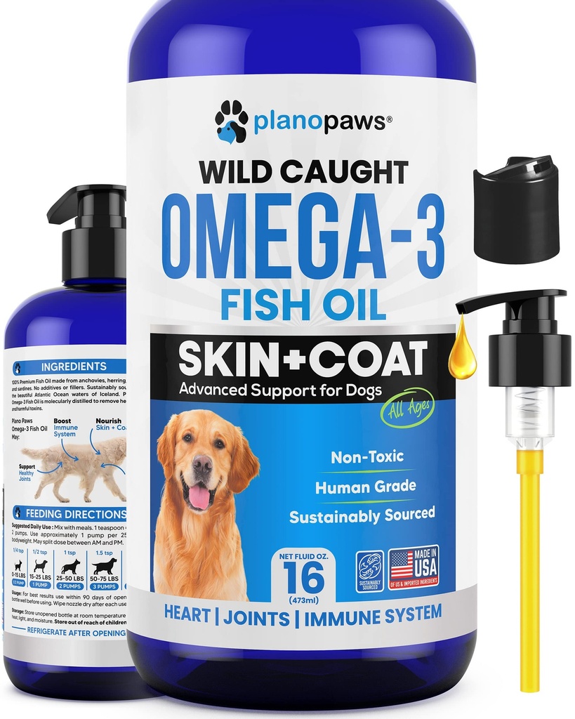 Omega 3 Fish Oil for Dogs - Lepsze niż Salmon Oil for Dogs - Dog Fish Oil Supplement - Reduct Shedding & Swędzenie - Pomaga Joints, Mózg, Heart Health- Dog Skin and Coat Supplement - Fish Oil Liquid