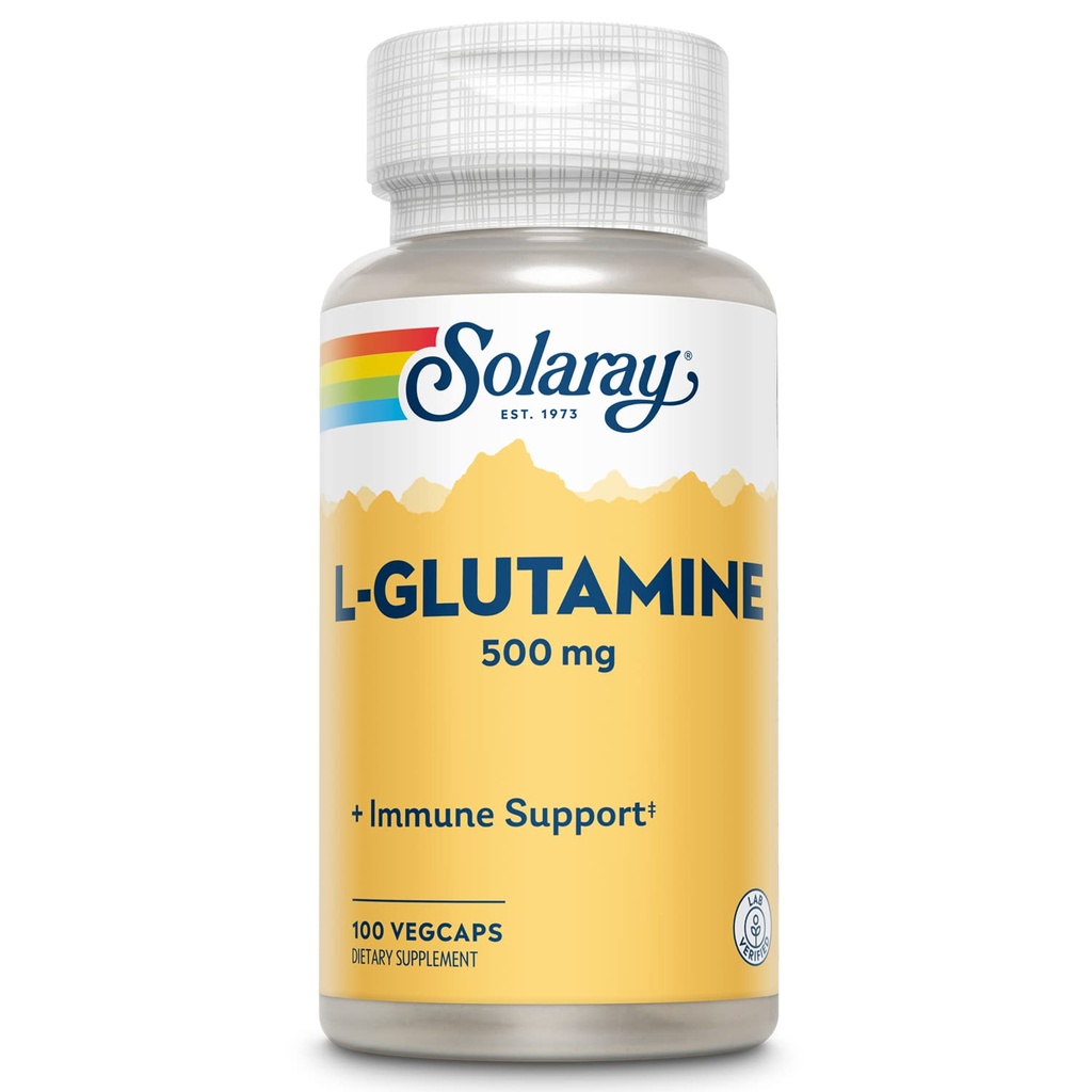SOLARAY L Glutamina kapsułki 500 mg - Suplement immunologiczny - Bezpłatne aminokwasy - Laboratorium zweryfikowane, 60- Dzień Money- Back Gwarancja - 100 Służenia, 100 VegCaps