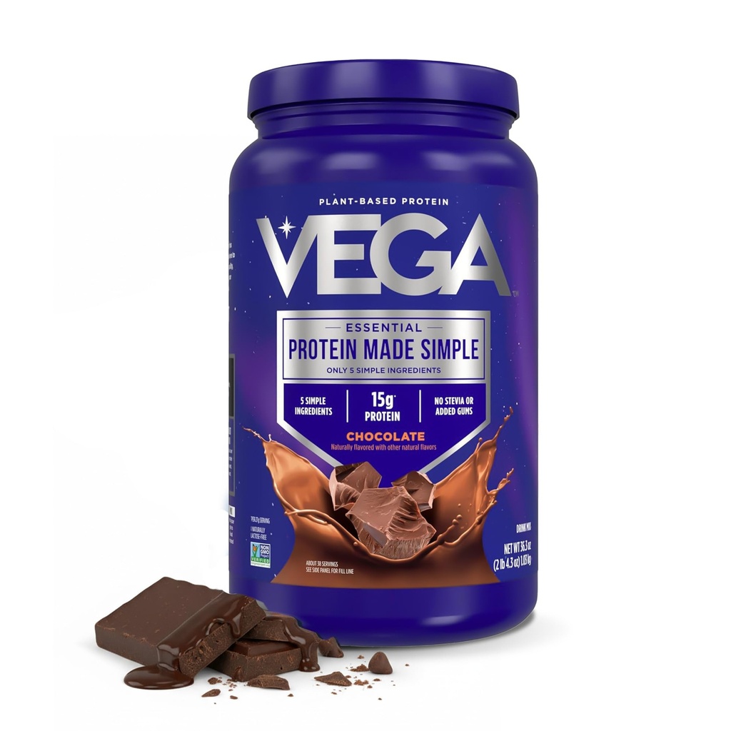 Vega Protein Made Simple - 15 g białka grochu na bazie plantacji, Czekolada, 39 Słupki, Stewia Free, Brak sztucznych słodzików lub Gums, Non-GMO, Gluten Free, Wolny od mleka, 2.3lbs (Packaging May Vary)