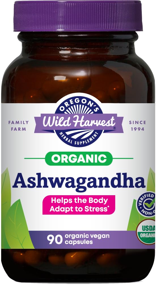Oregon 's Wild Harvest Certified Organic Ashwagandha Herbal Vegan Kapsułki, 1200 MGS, 90 Hrabia