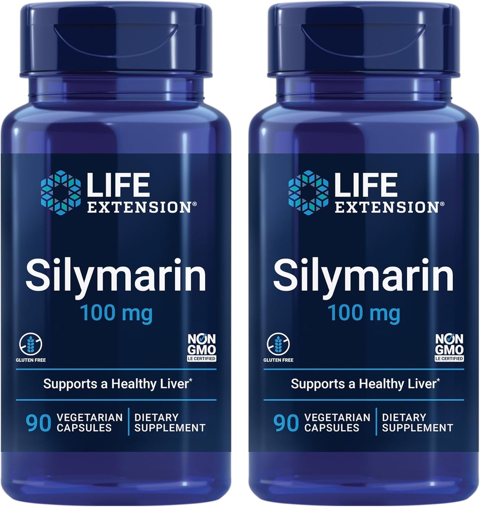 Life Extension Silymarin - Ekstrakt Thistle mleka - Wspiera zdrowie wątroby - Bez glutenu, Nie-GMO, Wegetarianin - Dwa opakowania - 2 x 90 Kapsułki