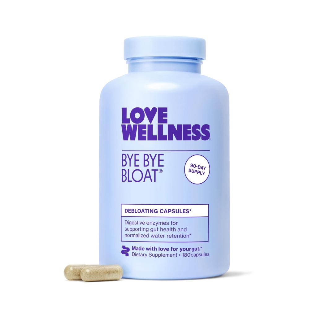 Love Wellness Bye Bye Bloat, Digestive Enzymes Bird124; Bloating Relief for Women Bird124; Pomoc Redukcja gazu i zatrzymanie wody 124; Pomaga Digestive Health z kozieradką i Dandelion 124; 180 Hrabia
