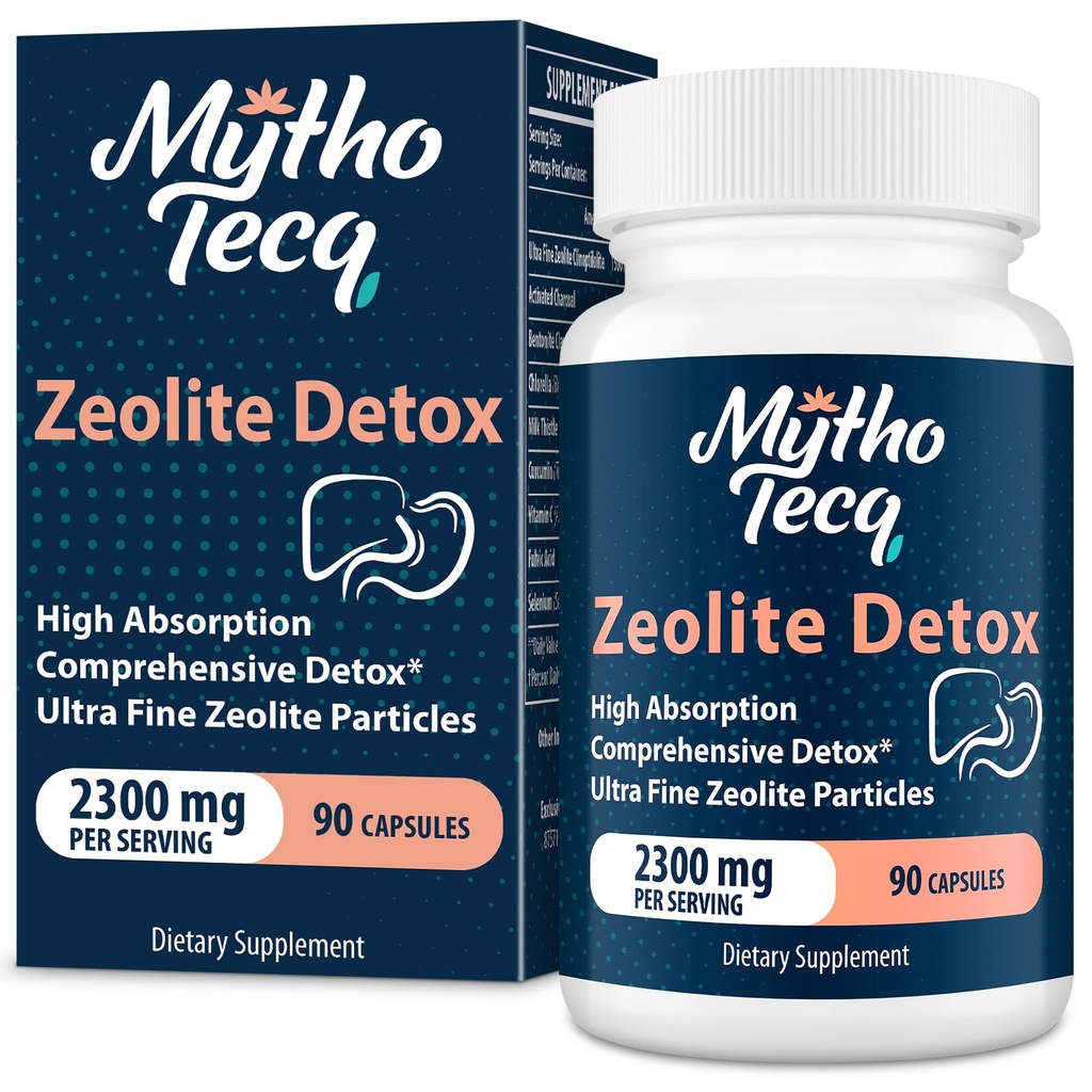 2300 MG Zeolite Detox Kapsułki - Aktywowany Węgiel i Bentonit Clay, Wysoko Absorbowalny Full Body, Wątroba i Gut Cleanse, Zeolite Clinoptilolite Support 90 Kapsułki