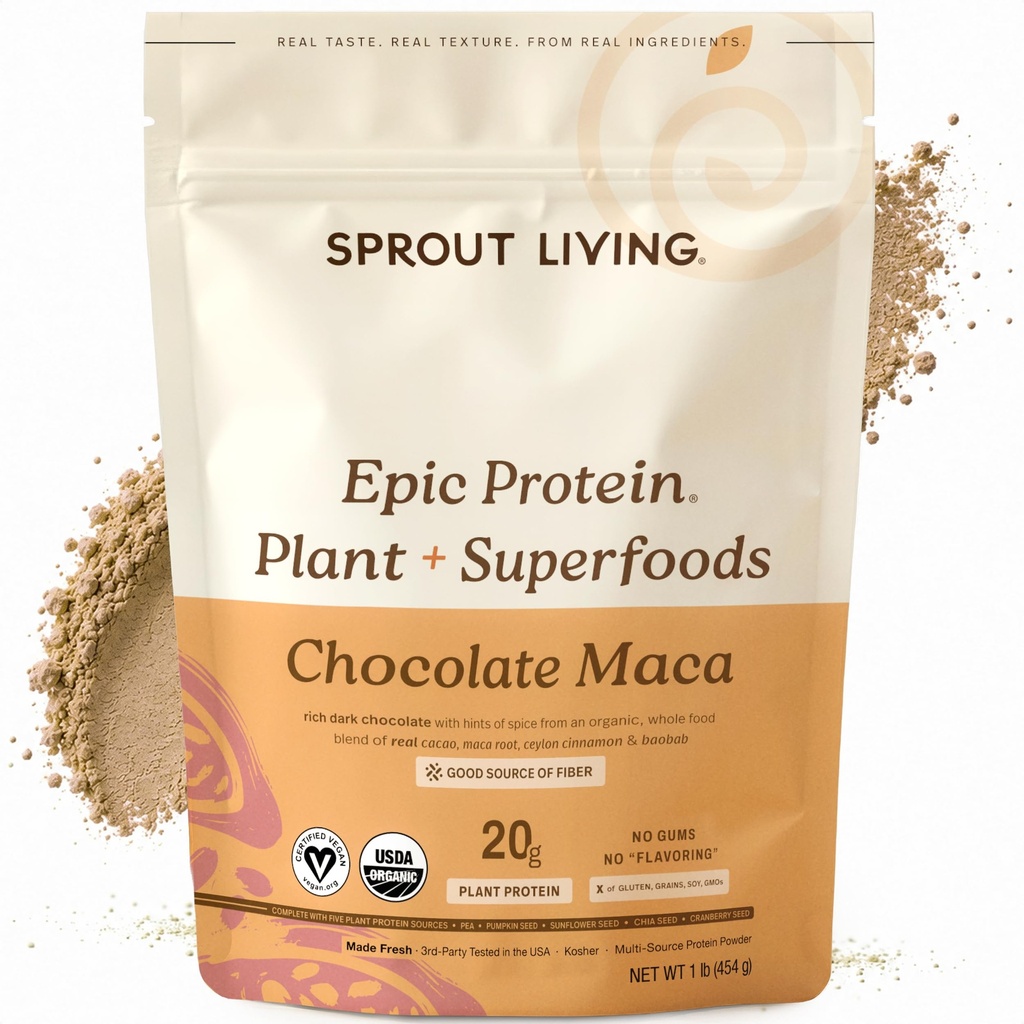 Proso Żywe Epickie Białko, Białko roślinne i Superfoods Proszek, Czekoladowy Maca Proszek Pigment 124; 20 Grams Organic Protein Powder, Wegan, Non Dairy, Non-GMO, Gluten Free, niski cukier (1 funt, 12 Servings)