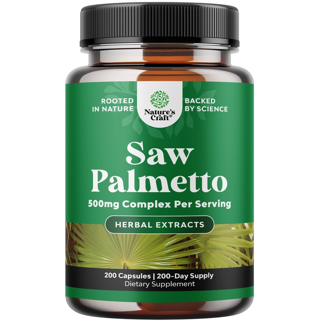 Ekstrakt Extra Siła Piła Palmetto - zaawansowany kompleks ziołowy dla zdrowia włosów i wsparcia moczu z steryli roślinnych i flawonoidów - Potent Herbal Supplement z 500mg na serwowanie - 200 Kapsułki