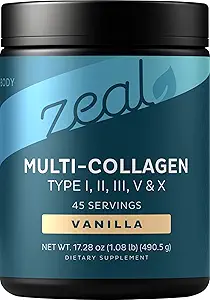 Premia Multi Collagen Peptydes Protein Powder (1, 2, 3, 5 i 10) z witaminą C, Biotyna, Kwas hialuronowy, do skóry i paznokci włosów - Marine, Bydło, Kurczak i skorupa jaj (Vanilla, 45 Służenie)