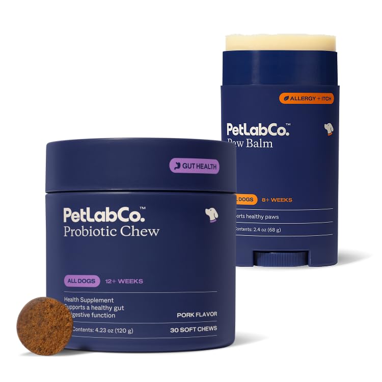 PetLab Co. Paw & Probiotic Bundle: Balsam do psów Paw Suchy, Pęknięte łapy 2.4 Ounces & Pg Probiotyki dla Gut Health, Alergie sezonowe, Skóra & Ucho Yeast 30 Hrabia