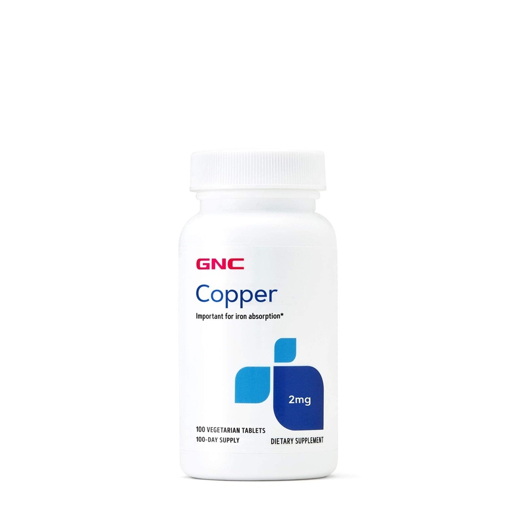 GNC Miedź 2 mg, Ważne dla Żelaza Wchłanianie, 100 Liczba