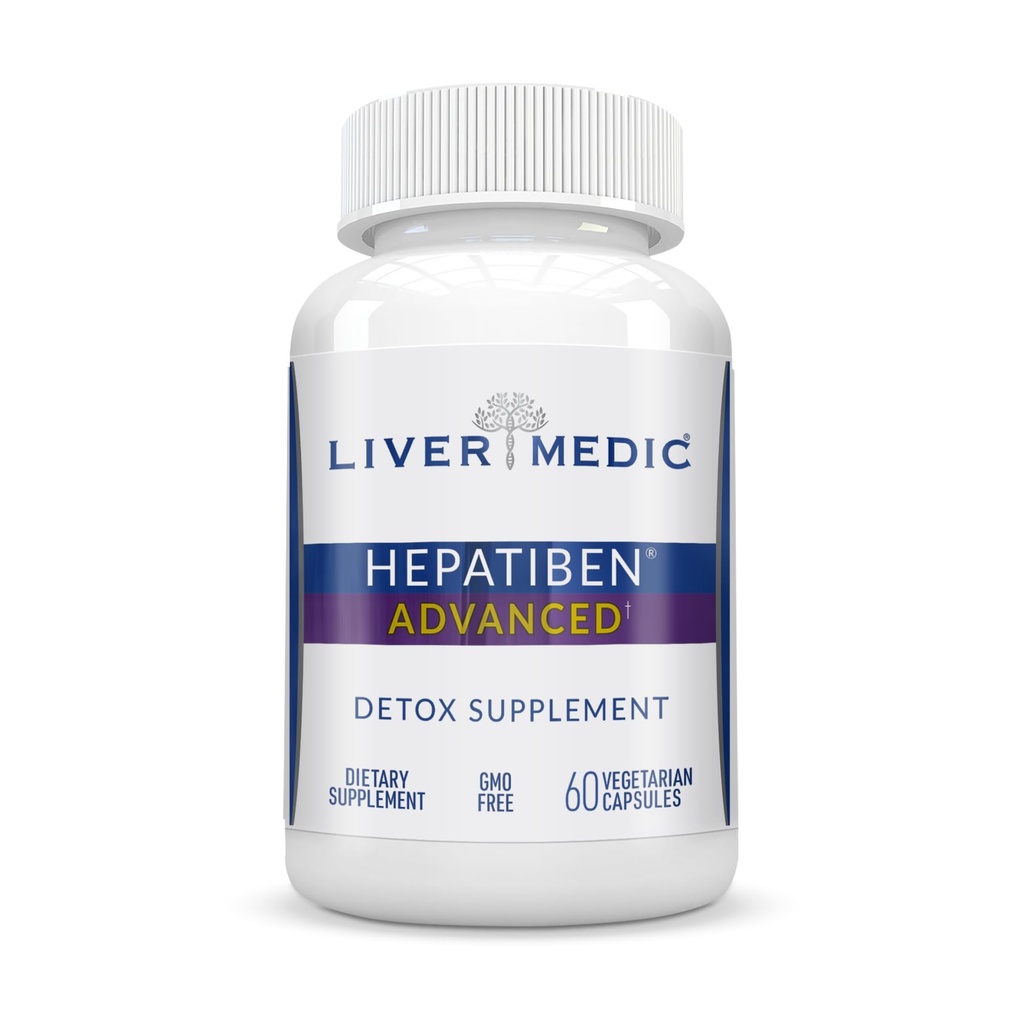 Hepatiben Liver Detox Cleanse, Non-GMO, w / Naprawa pokarmowa. Naturalny suplement do wątroby w / Tistle mleka, Silybin, NAC, Cholina, Turmeric, Berberine, L- Glutathione 60CT