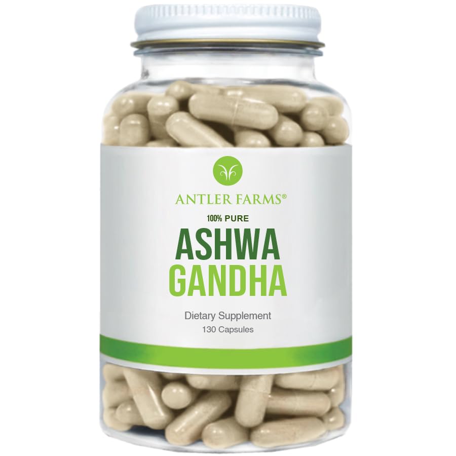 Antler Farms - 100% Pure Ashwagandha Root and Ashwagandha Root Extract, 130 Capsules, 1200mg - Standaryzowane do 5% z anolidami, Enhances Mental Performance, Energy, and Immunity