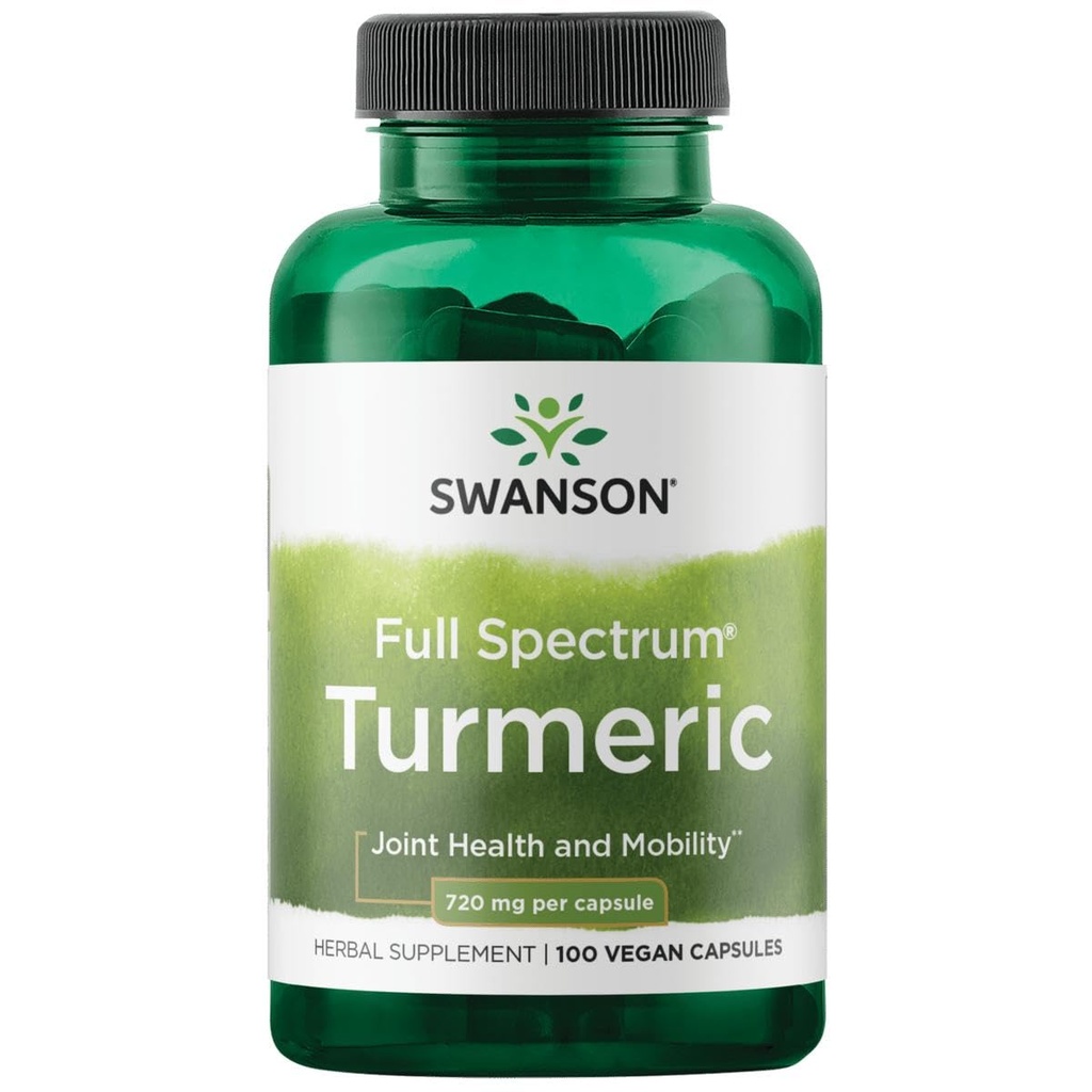 Swanson Full Spectrum Turmeric - Suplement ziołowy wspierający wspólne zdrowie i mobilność - Naturalna formuła wspierająca zdrowie pokarmowe - (100 kapsułek, 720 mg każdy)